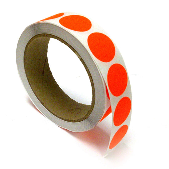 1" Circle Color Stickers, 500 Permanent Labels, 3" Core, Red Fluorescent