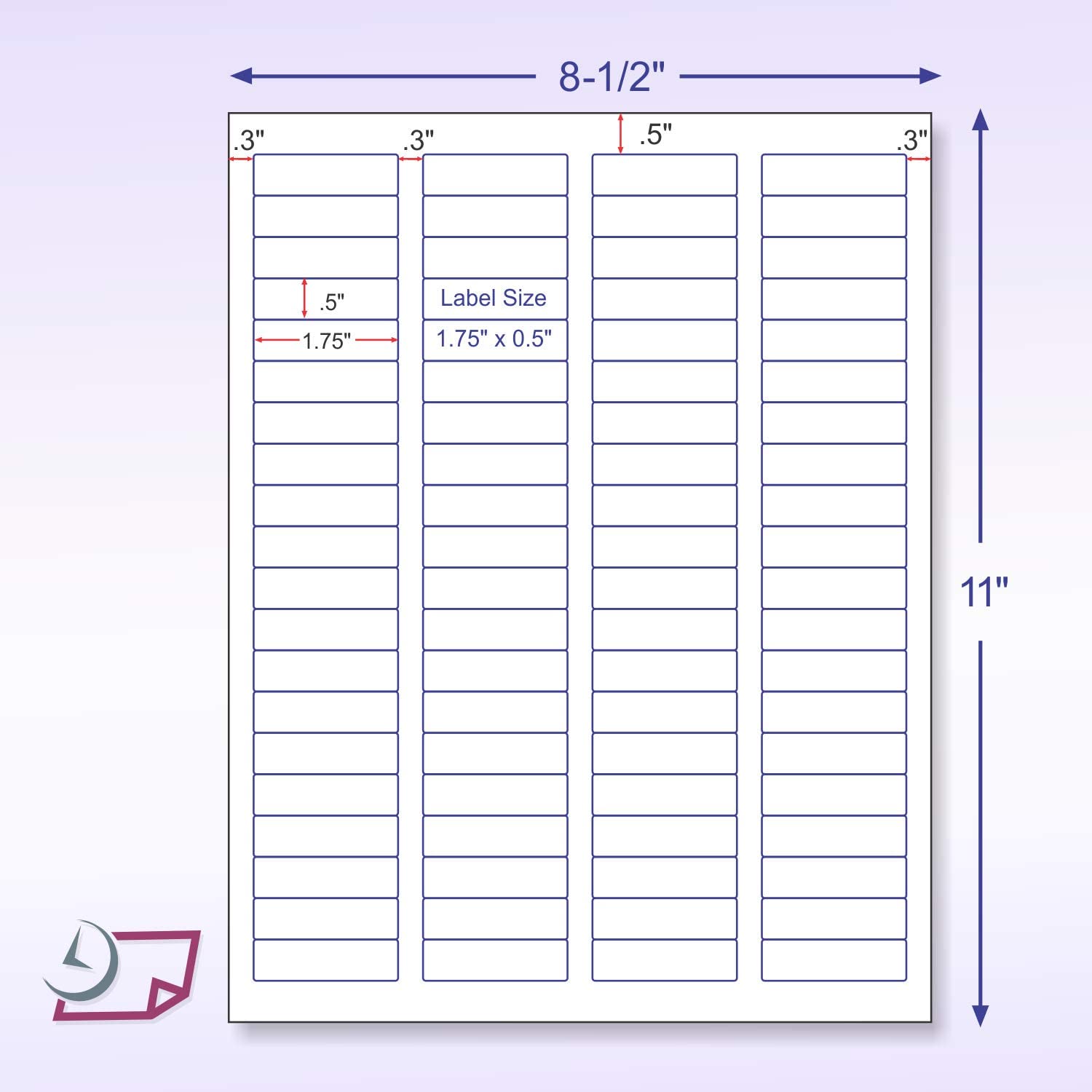 8-1/2" x 11" 80 Labels per Sheet 1-3/4" x 1/2"