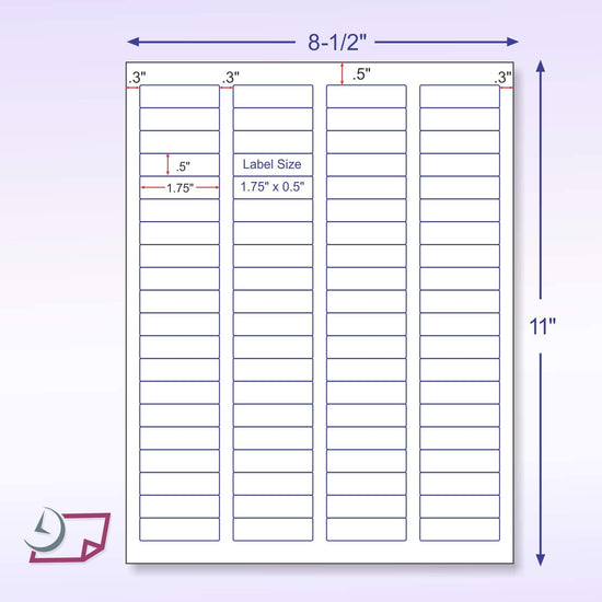 8-1/2" x 11" 80 Labels per Sheet 1-3/4" x 1/2"