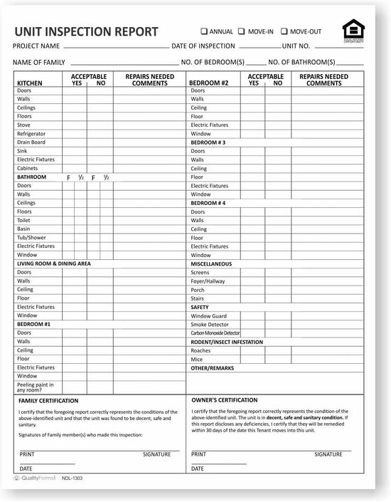 Unit Inspection Report Form 3 part