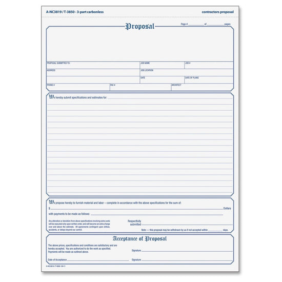 Proposal Form, Carbonless, 8 1/2 X 11"