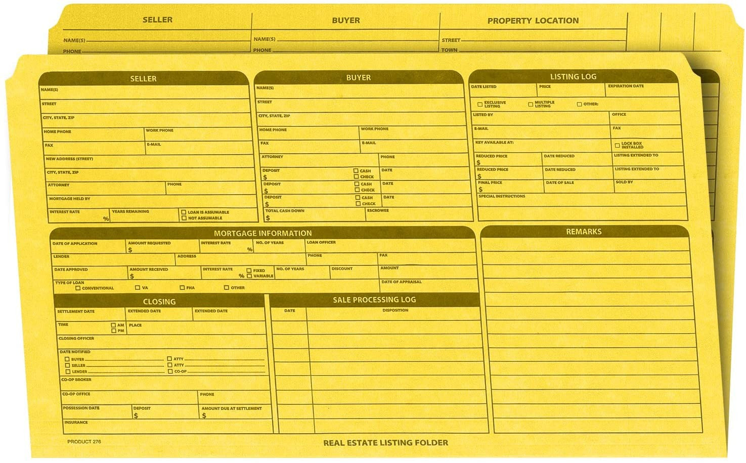 Real Estate Listing Folder, Right Panel List, Legal Size, Yellow