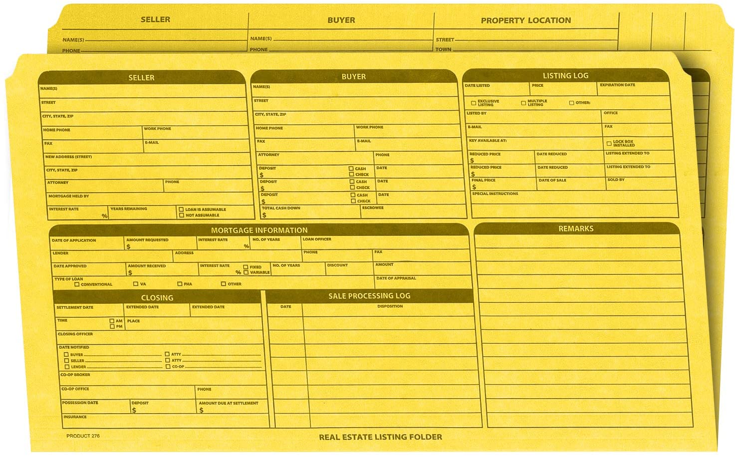 Real Estate Folder, Right Panel List, Legal Size, Yellow