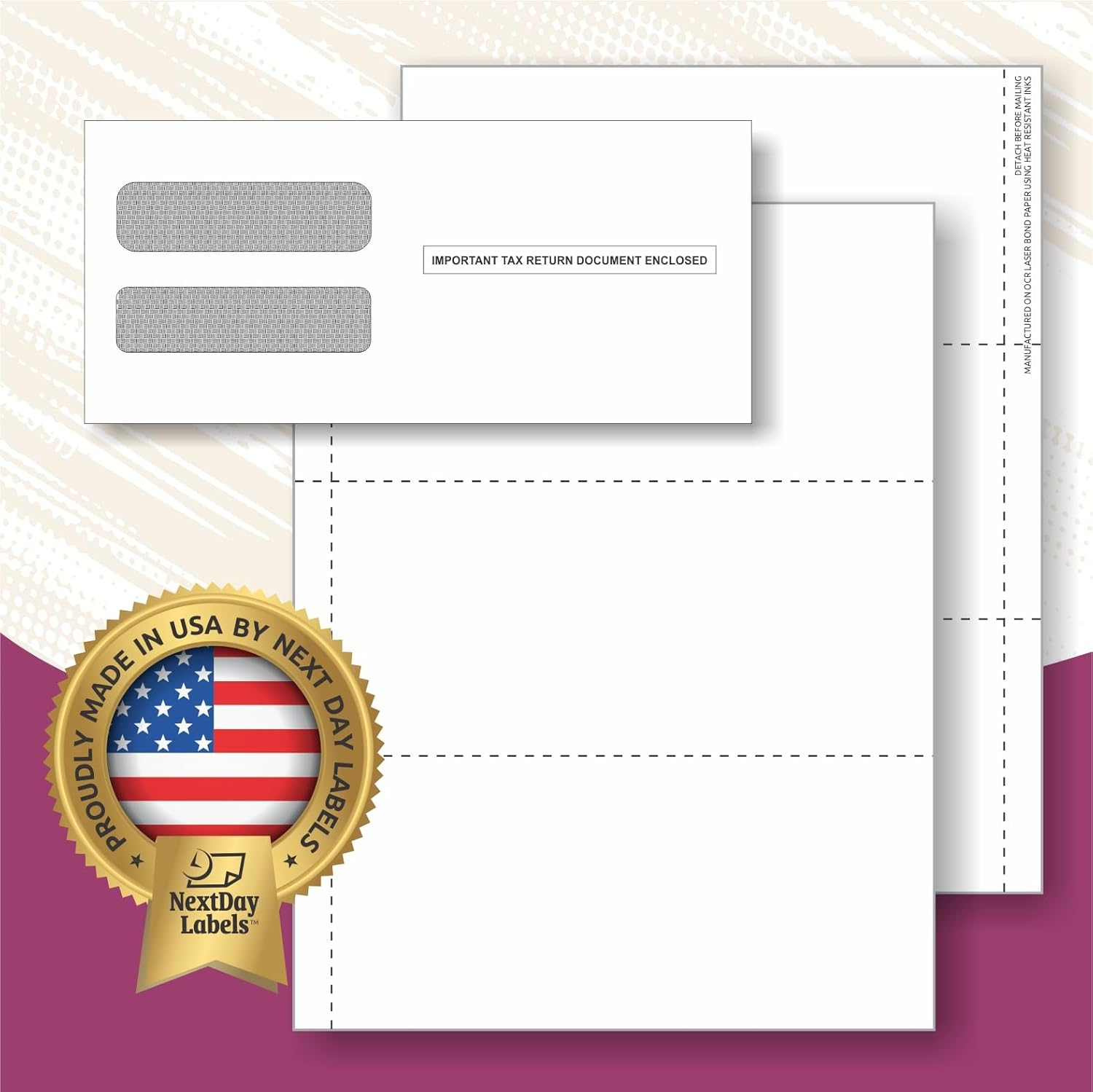 2025 3 UP Laser W-2 Forms, Employee Copy, Horizontal Format (100 Blank Sheets & Envelopes)