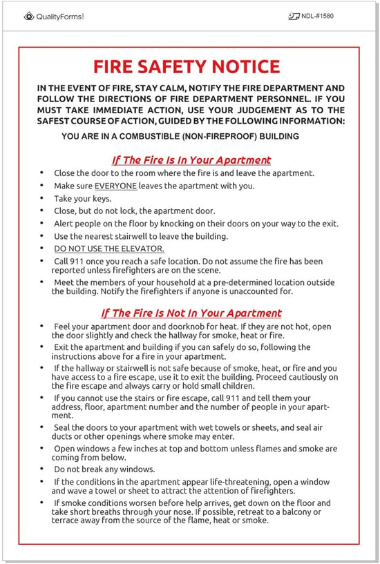 6x9" Fire Safety Notice White Vinyl Waterproof Self Adhesive Label, Pack of 10