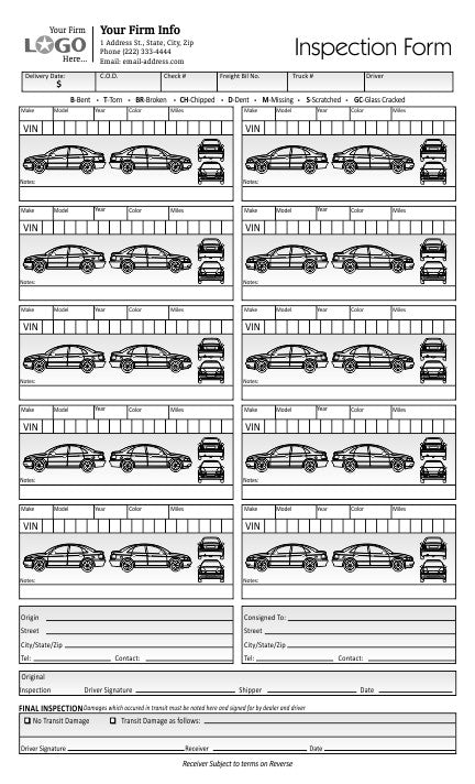 Vehicle Inspection Form with 10 Cars