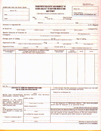 9-1/2 x 11" 8 Part Continuous Transportation Entry