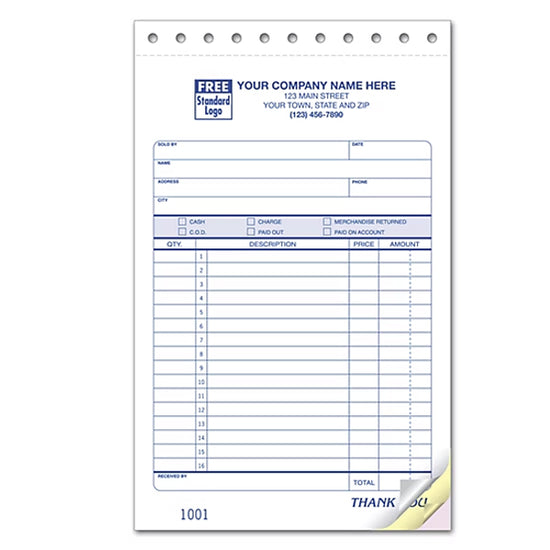 5-2/3 x 8-1/2'' Sales Slips, Classic Design, Large Format, Available in 2 or 3 Parts