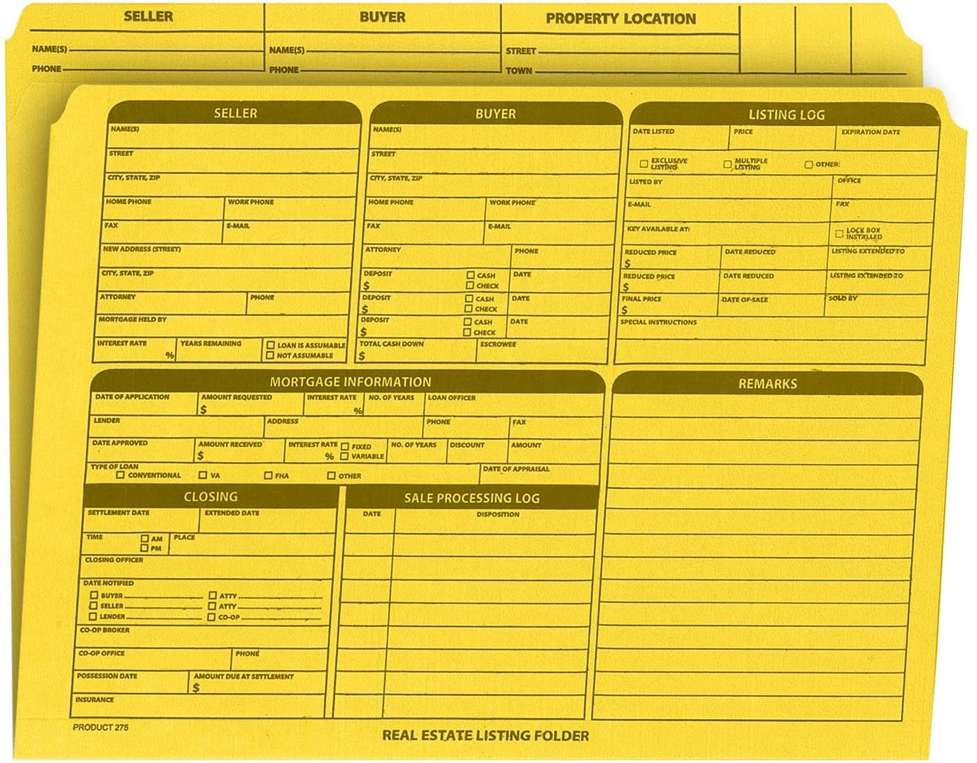 Real Estate Listing Folder, Right Panel List, Letter Size, Yellow