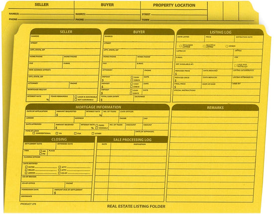 Real Estate Folder Right Panel List Letter Size, Yellow