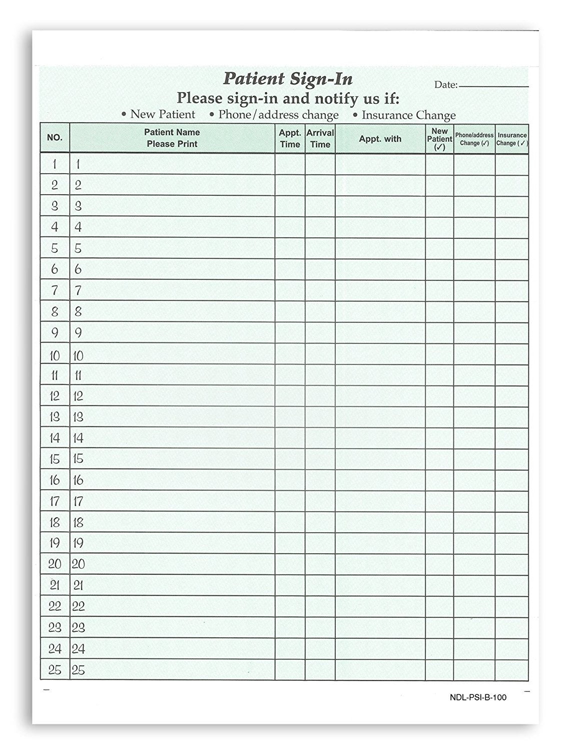 Patient Sign in Form Green