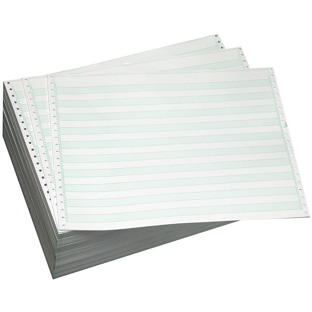 14-7/8 X 8-1/2" Continuous Paper, 1/2" Green Bar, 18# 1 Part, No Side Perfs