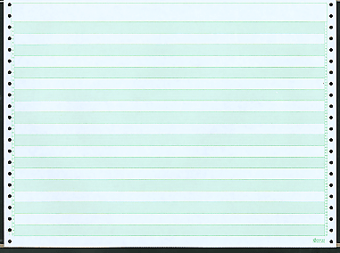 14-7/8 x8-1/2" Continuous Paper 15# 3 Part 1/2" Green Bar, No Side Perfs