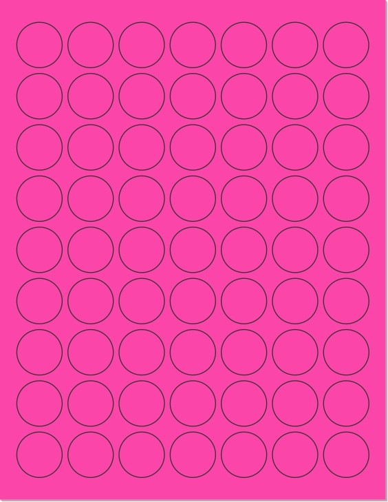8-1/2" x 11" Fluorescent Pink Labels, 63 Labels per Sheet, 1" Round