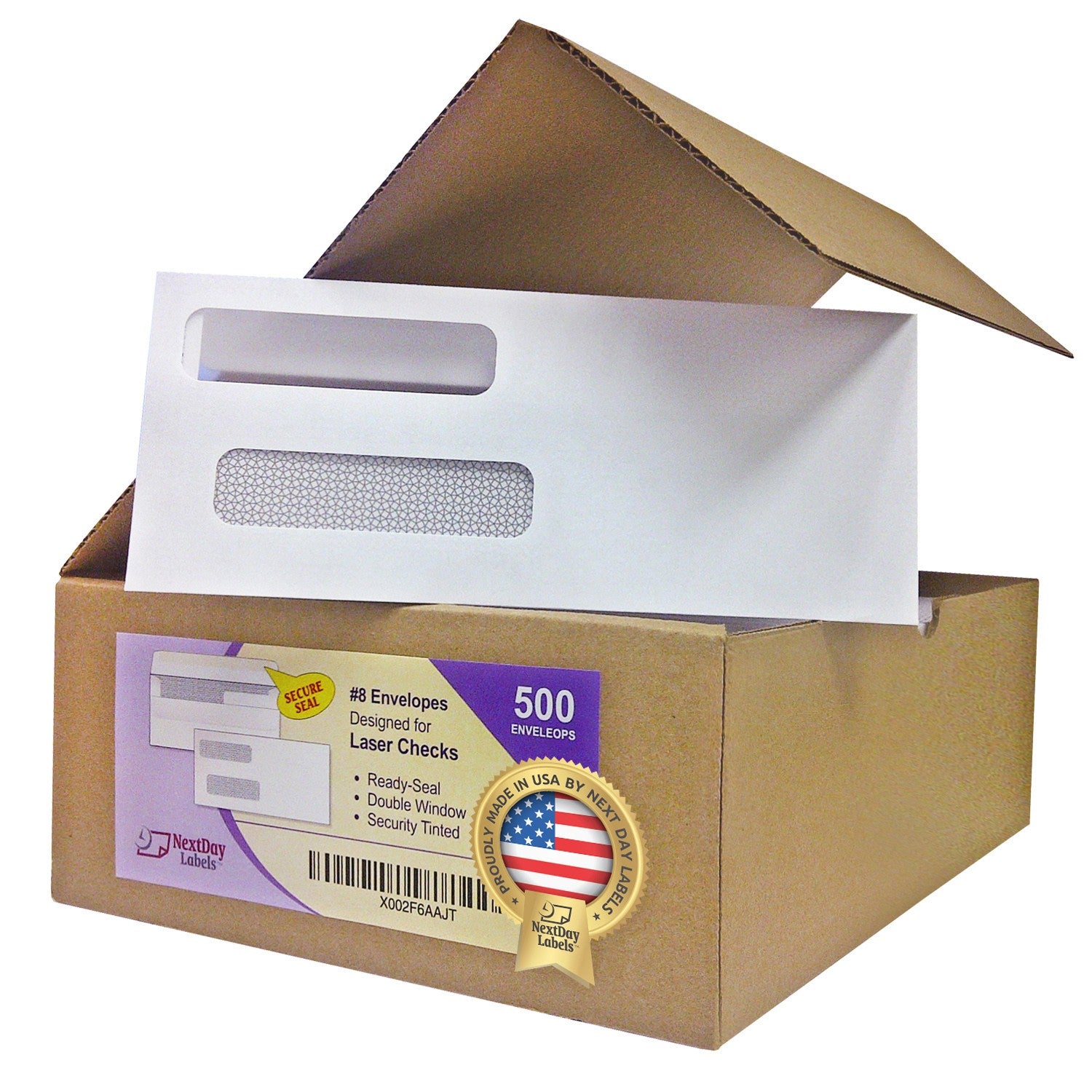 #8 Double Window Self-Seal Envelopes with Security Tint Inside. Compatible with Quickbook & other Checks