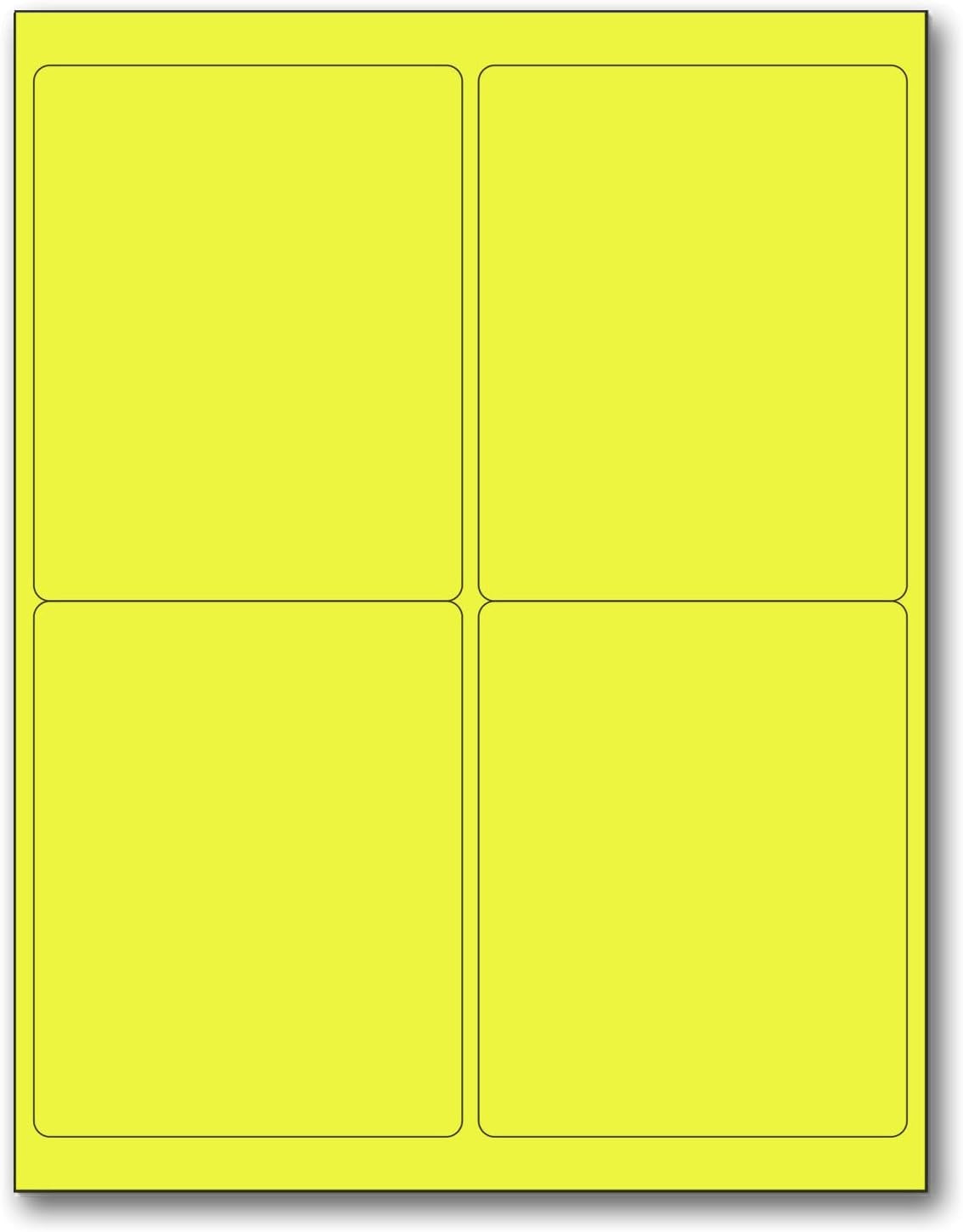 8-1/2" x 11" Fluorescent Yellow Labels, 4 Labels per Sheet, 4" x 5"