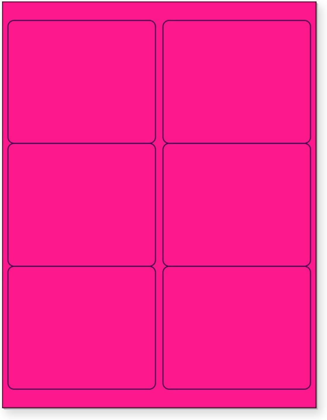 8-1/2" x 11" Fluorescent Pink Labels, 6 Labels per Sheet, 4" x 3-1/3"
