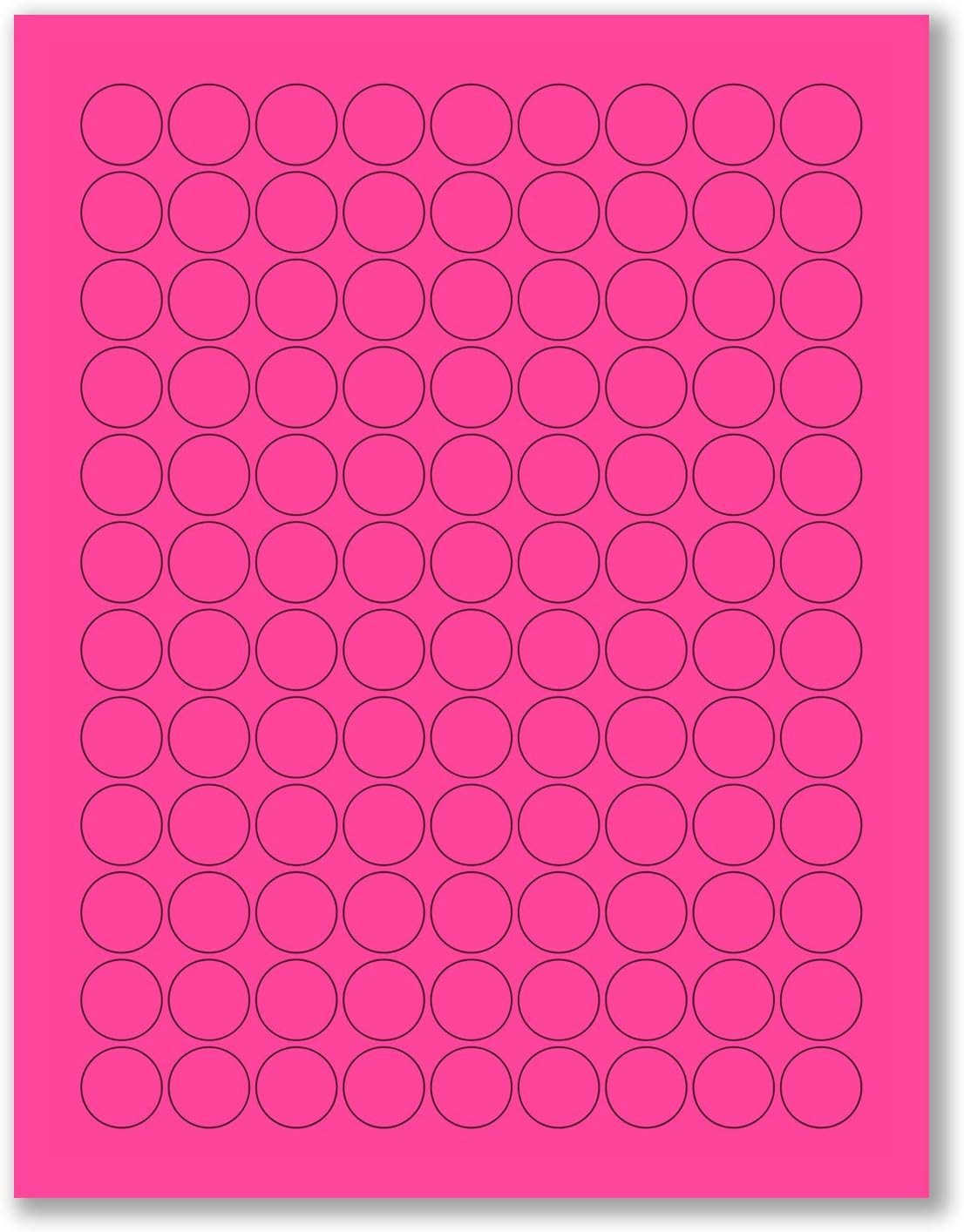 8-1/2" x 11" Fluorescent Pink Labels, 108 Labels per Sheet, 3/4" Round
