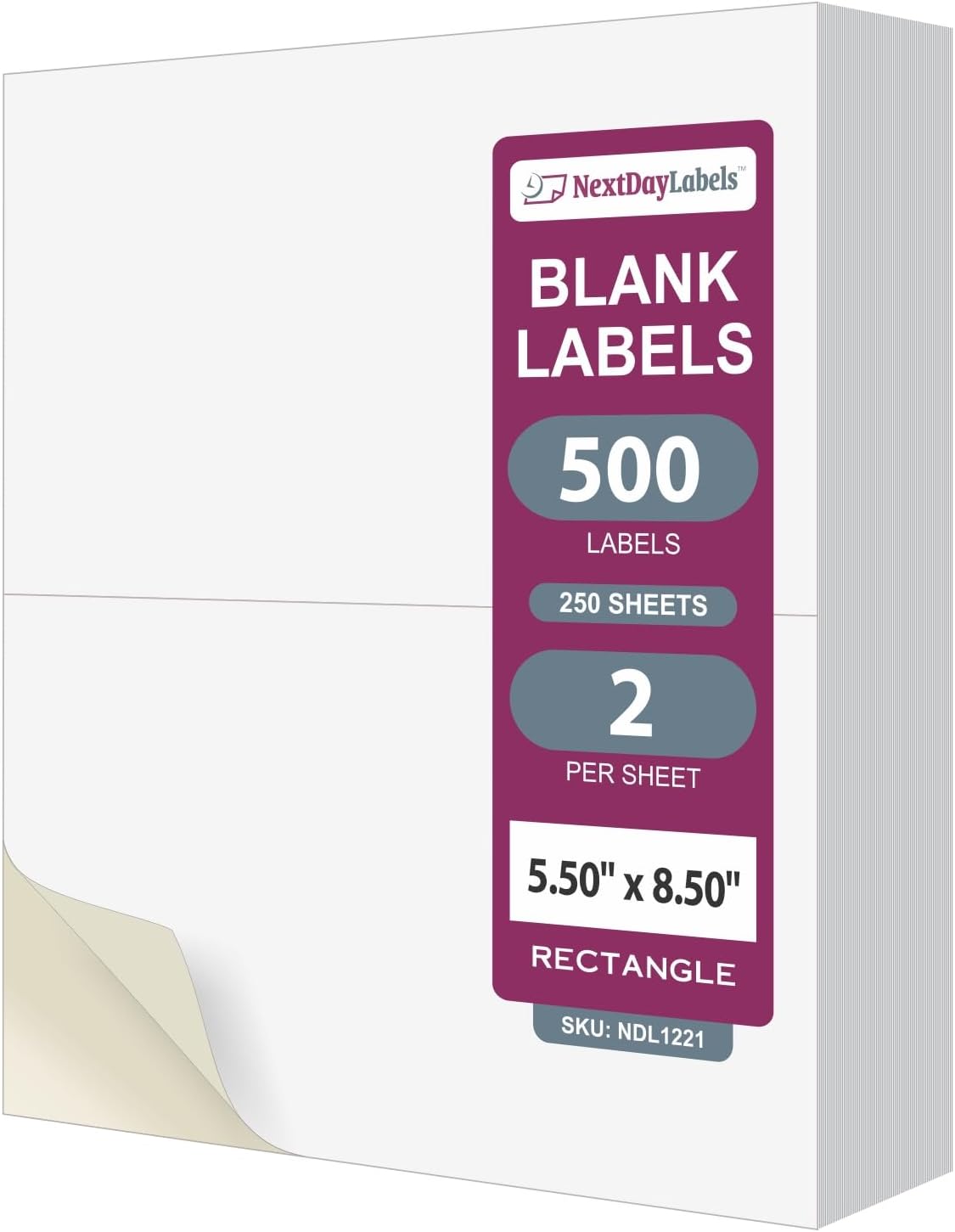 8-1/2" x 11" White Laser Labels, 2 Labels per Sheet, 8-1/2" x 5-1/2"