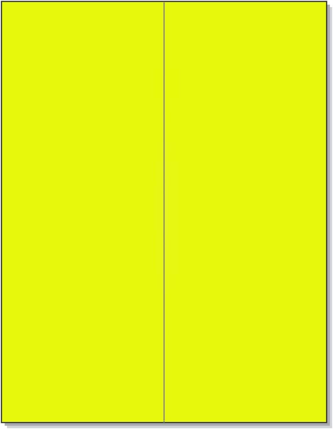 8-1/2" x 11" Fluorescent Yellow Labels, 2 Labels per Sheet, 4-1/4" x 11"