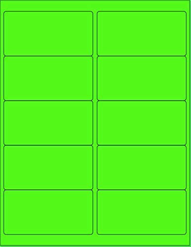 8-1/2" x 11" Fluorescent Green Labels, 10 Labels per Sheet, 4" x 2"