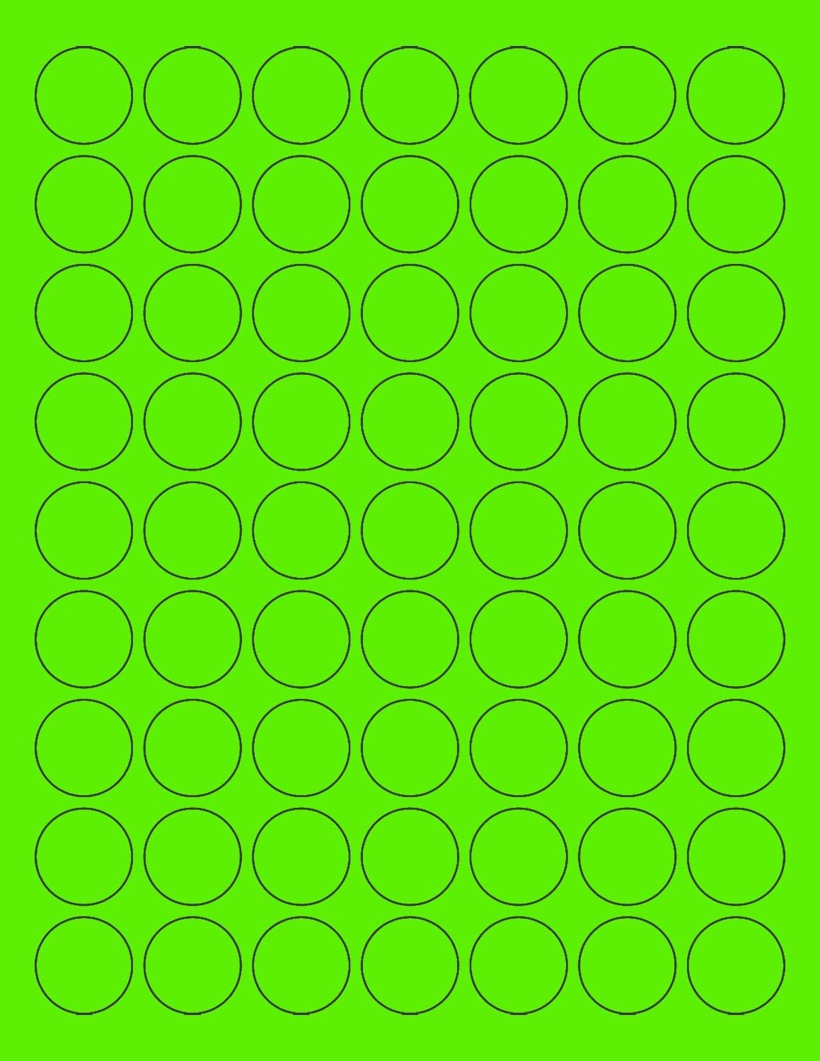 8-1/2" x 11" Fluorescent Green Labels, 63 Labels per Sheet, 1" Round