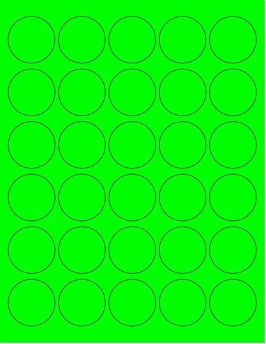 8-1/2" x 11" Fluorescent Green Labels, 30 Labels per Sheet, 1.5" Round