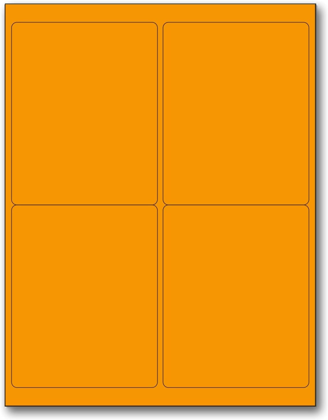 8-1/2" x 11" Fluorescent Orange Labels, 4 Labels per Sheet, 4" x 5"