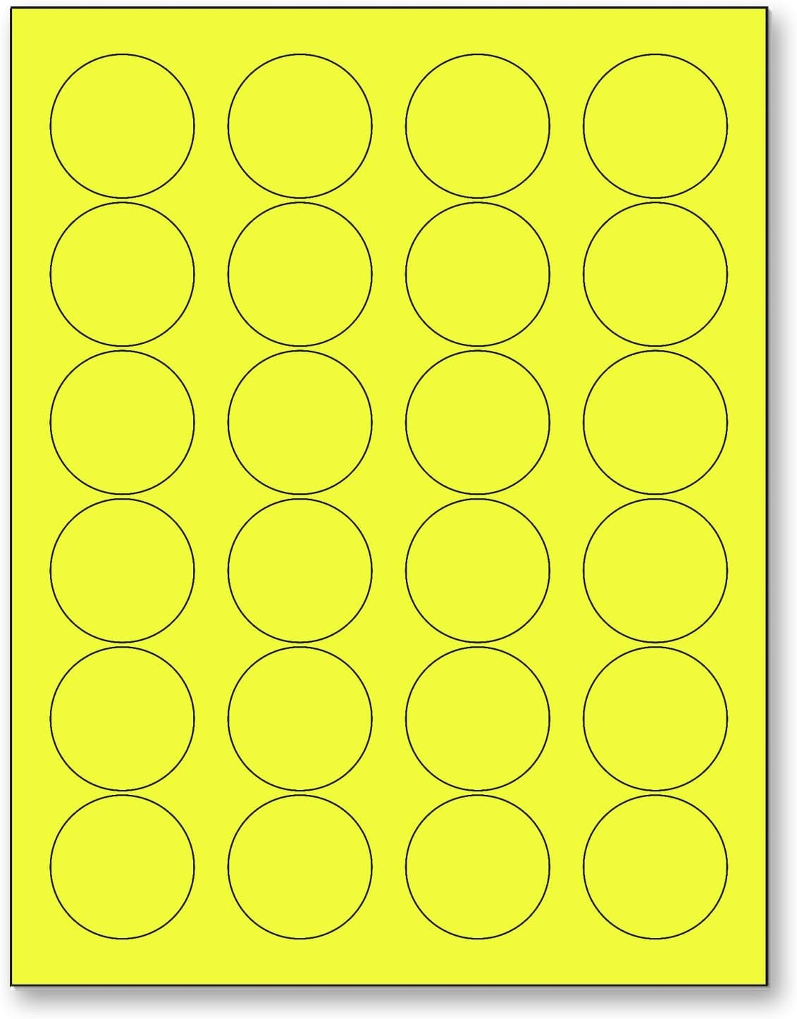 8-1/2" x 11" Fluorescent Yellow Labels, 24 Labels per Sheet, 1.66" Round