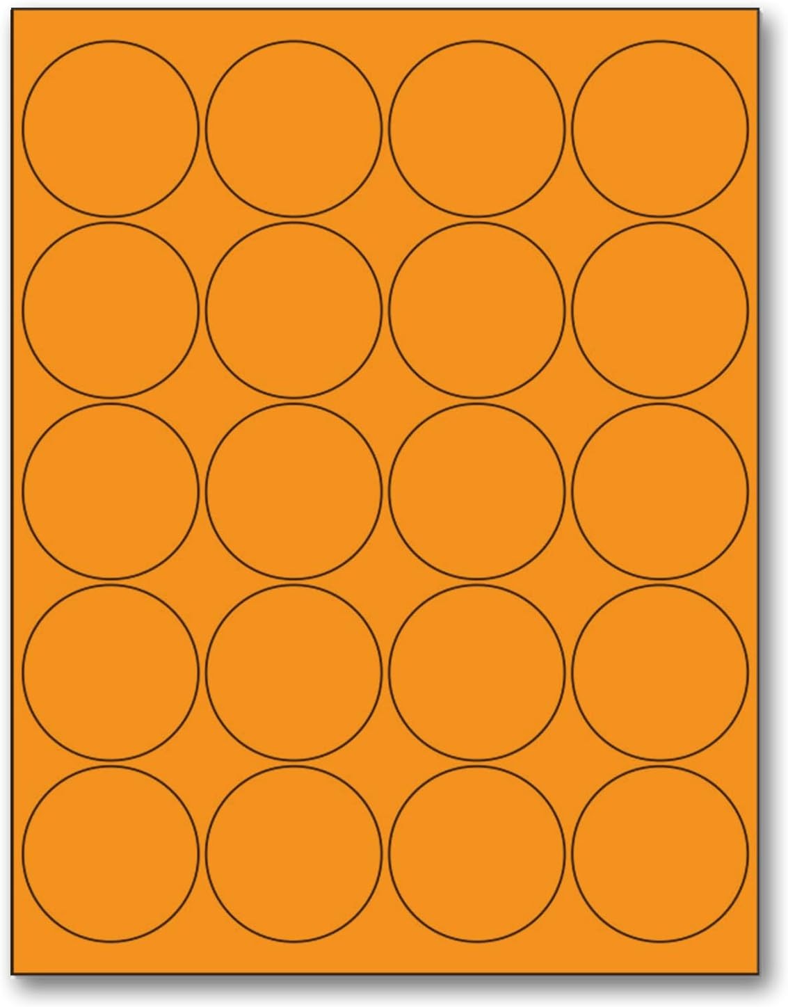 8-1/2" x 11" Fluorescent Orange Labels, 20 Labels per Sheet, 2" Round