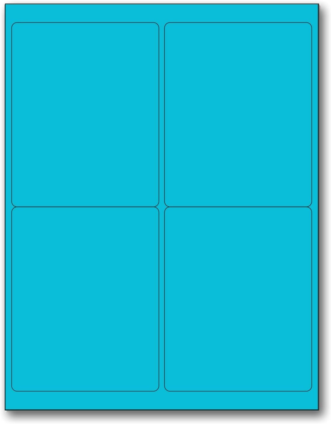 8-1/2" x 11" Fluorescent Blue Labels, 4 Labels per Sheet, 4" x 5"