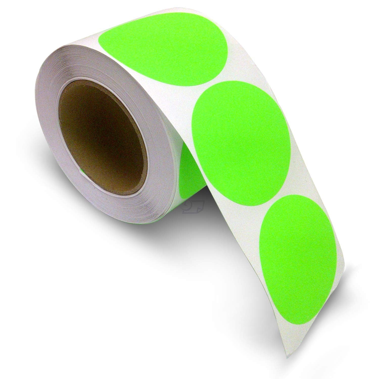 3" Circle Stickers, 500 Permanent Labels, Green Fluorescent, 3" Core