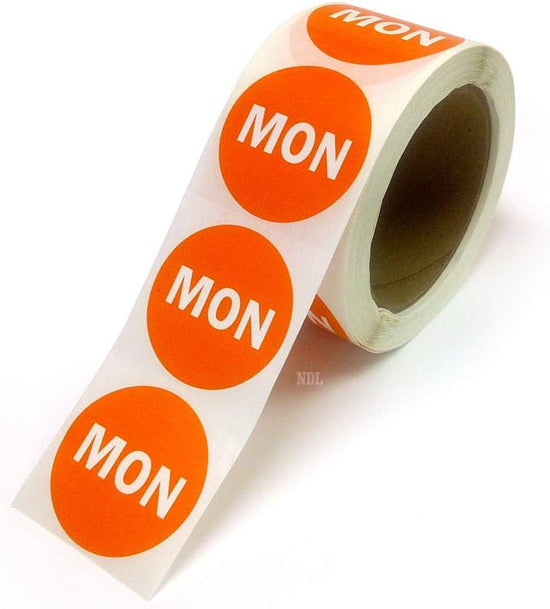 2" Inventory Control/Date 500 Permanent Labels orange “Mon” Labels 3" Core
