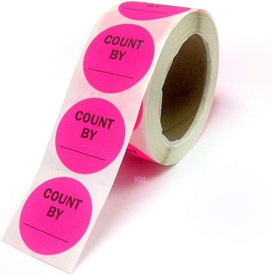 2" Inventory Control/Date 500 Permanent Labels Pink “Count By” Labels 3" Core