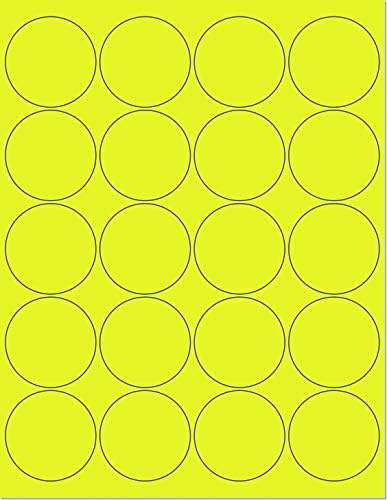 8-1/2" x 11" Yellow Fluorescent 20 Labels per Sheet 2" Round