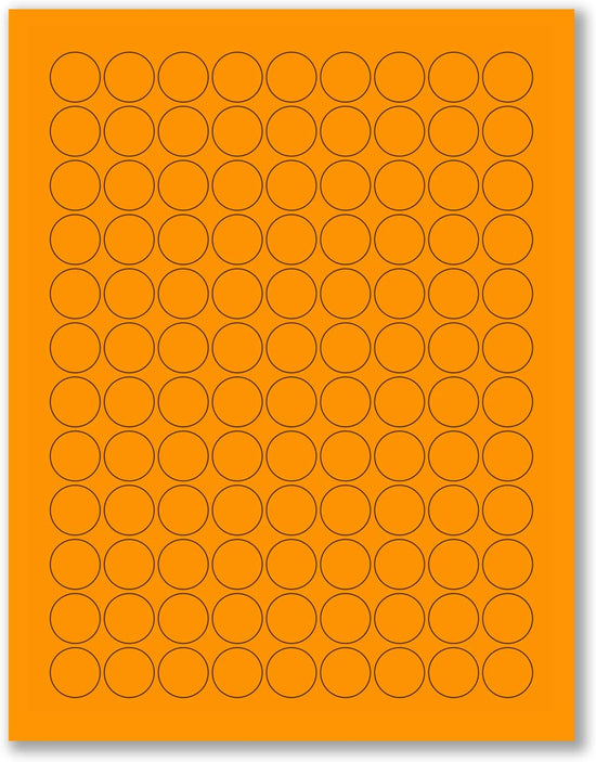 8-1/2" x 11" Orange Fluorescent 108 Labels per Sheet 3/4" Round