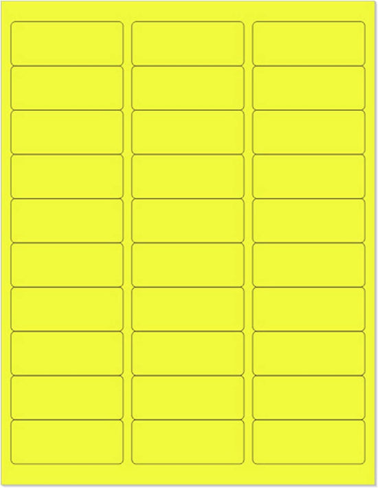 8-1/2" x 11" Yellow Fluorescent 30 Labels per Sheet 1" x 2-5/8"