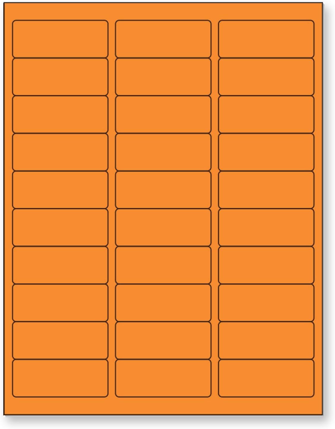 8-1/2" x 11" Orange Fluorescent 30 Labels per Sheet 1" x 2-5/8"