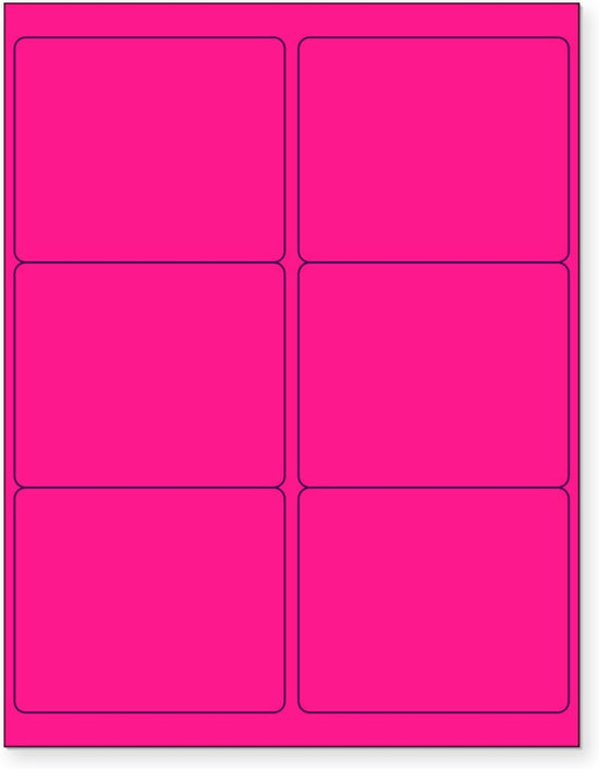 8-1/2" x 11" Pink Fluorescent 6 Labels per Sheet 4 x 3-1/3