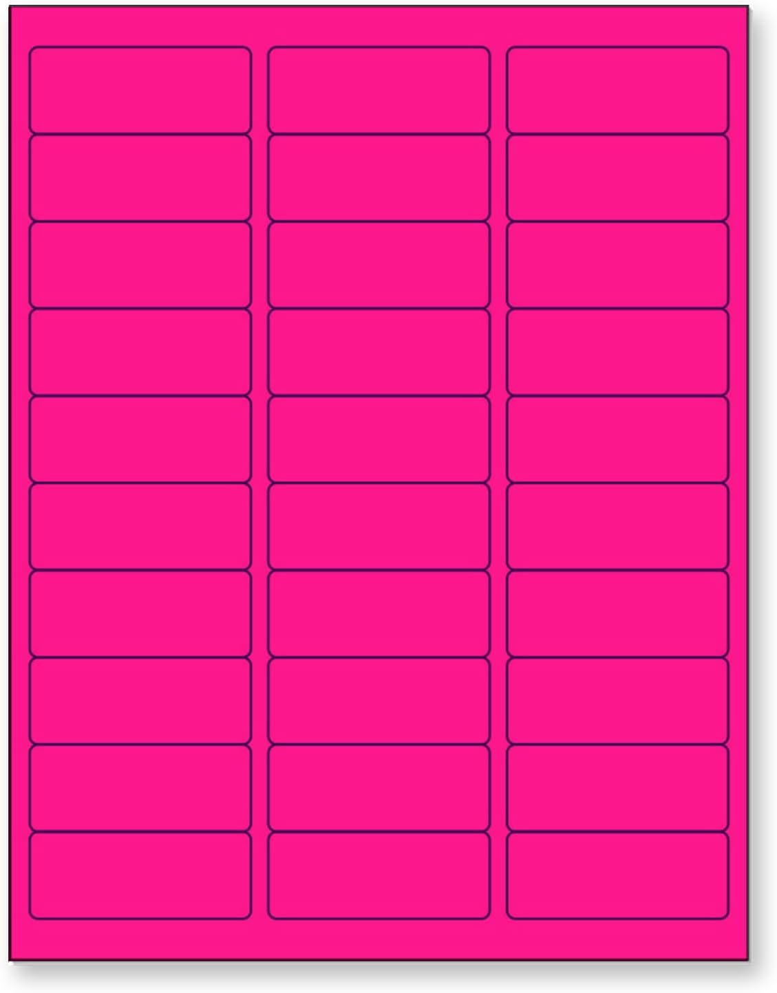 8-1/2" x 11" Pink Fluorescent 30 Labels per Sheet 1" x 2-5/8"