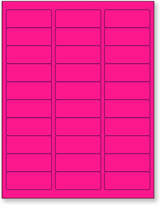 8-1/2" x 11" Pink Fluorescent 30 Labels per Sheet 1" x 2-5/8"