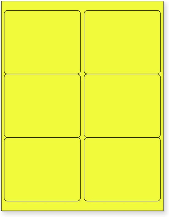8-1/2" x 11" Yellow Fluorescent 6 Labels per Sheet 4 x 3-1/3