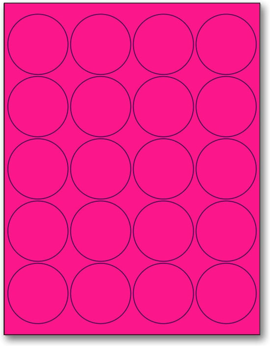 8-1/2" x 11" Pink Fluorescent 20 Labels per Sheet 2" Round