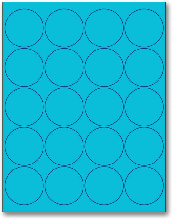 8-1/2" x 11" Blue Fluorescent 20 Labels per Sheet 2'' Round