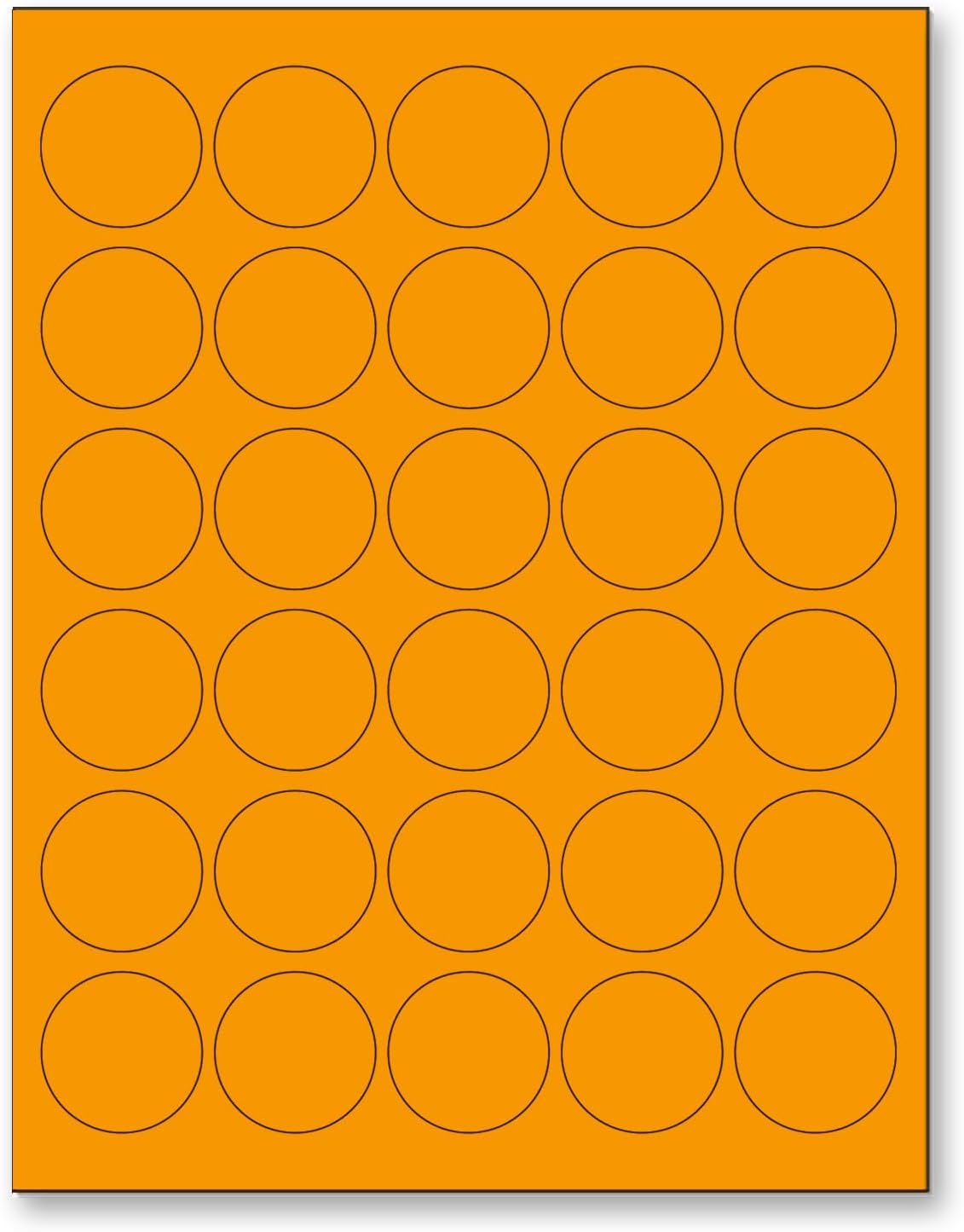 8-1/2" x 11" Orange Fluorescent 30 Labels per Sheet 1.5" Round