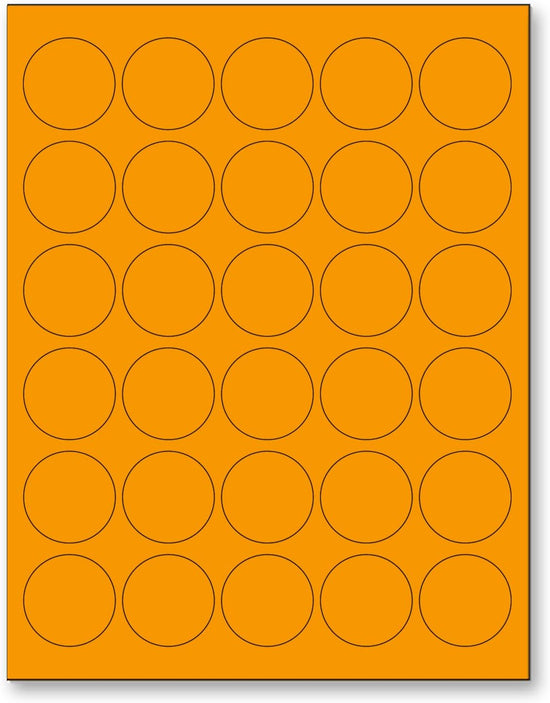8-1/2" x 11" Orange Fluorescent 30 Labels per Sheet 1.5" Round