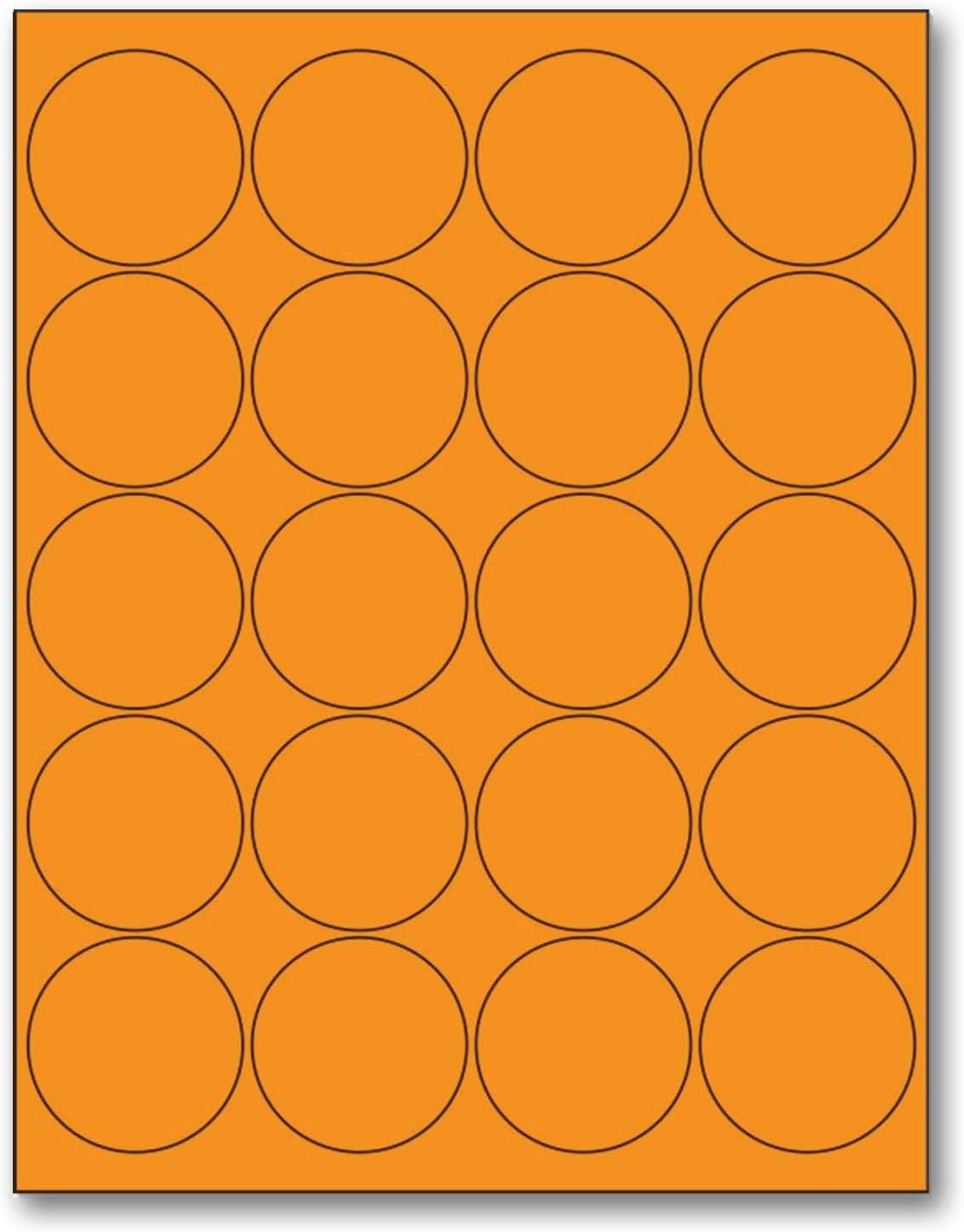 8-1/2" x 11" Orange Fluorescent 20 Labels per Sheet 2" Round