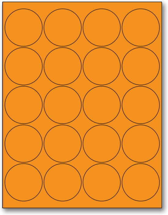 8-1/2" x 11" Orange Fluorescent 20 Labels per Sheet 2" Round
