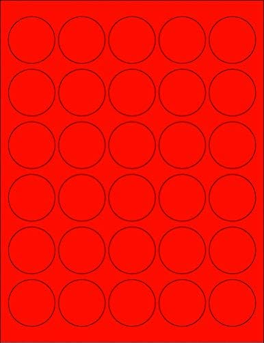 8-1/2" x 11" Red Fluorescent 30 Labels per Sheet 1.5" Round