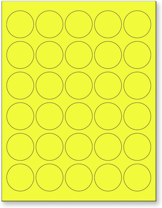 8-1/2" x 11" Yellow Fluorescent 30 Labels per Sheet 1.5" Round